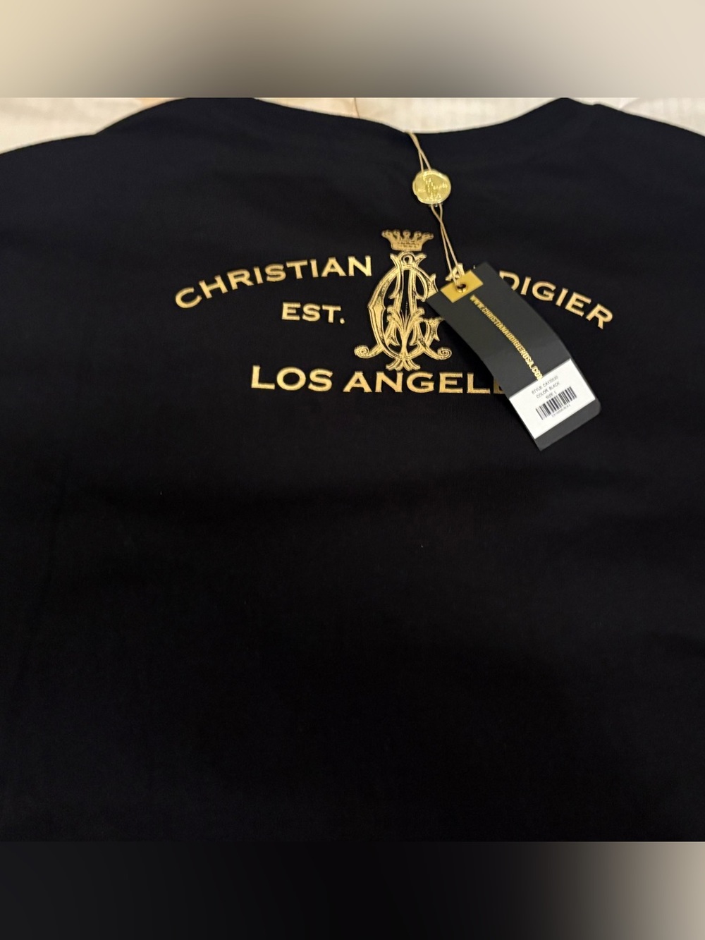 Christian Audigier Black Tee with Gold Skull and Red Roses⭐️NWT⭐️ - Picture 6 of 8